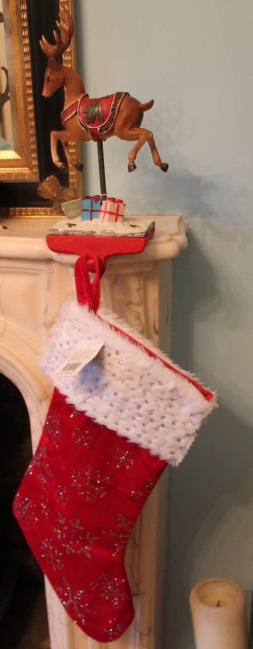 Large Heavy Metal Reindeer Christmas Stocking Hanger 27cm Tall with Stocking