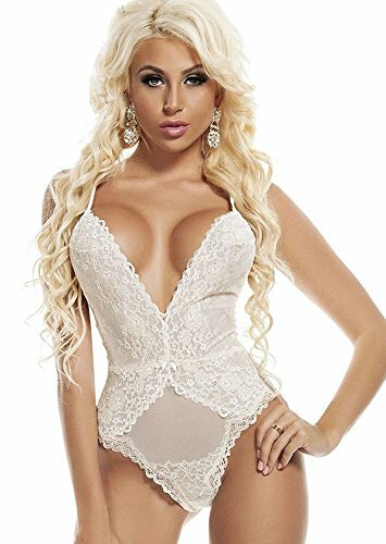 Ladies White Sheer Fabric & Lace Sexy Teddy Babydoll Body Lingerie Size 10