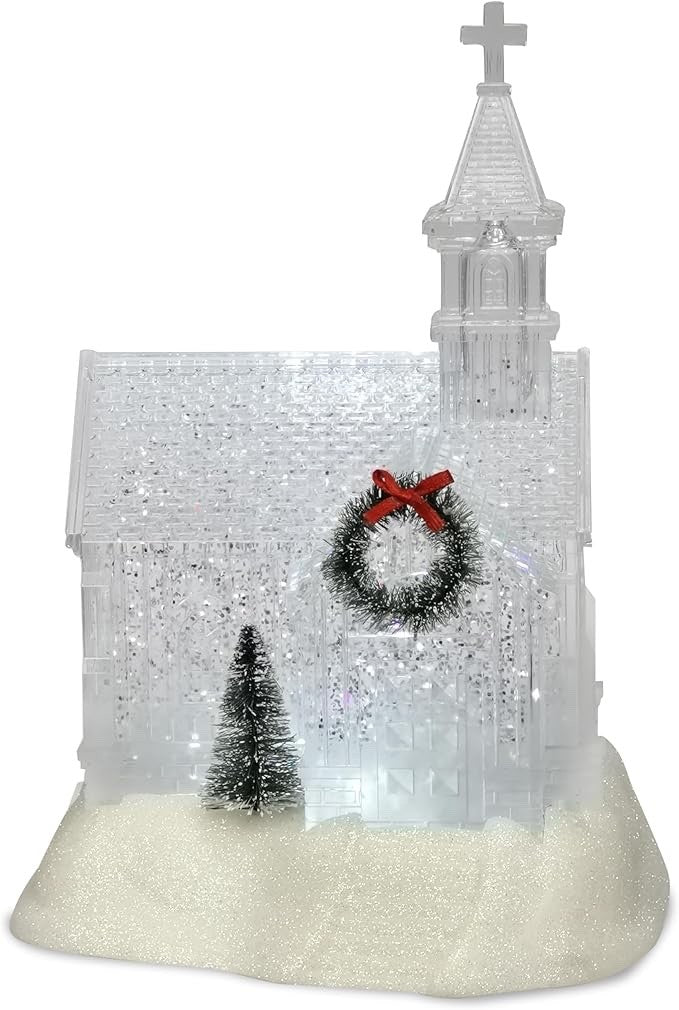 23cm Clear Acrylic LED Light Up Swirling Glitter Church Tabletop Decoration