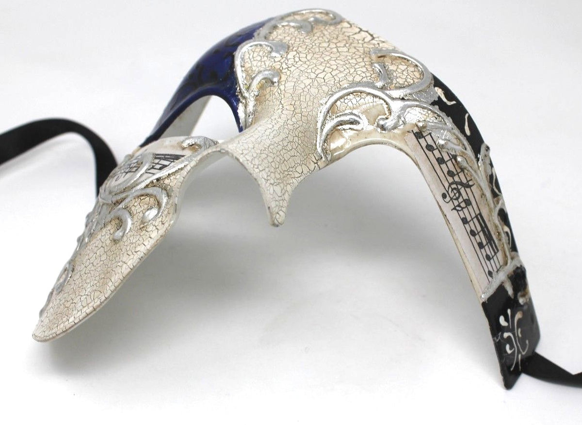 QUALITY BLUE & SILVER HALF FACE PHANTOM MUSICAL NOTES MASQUERADE MASK
