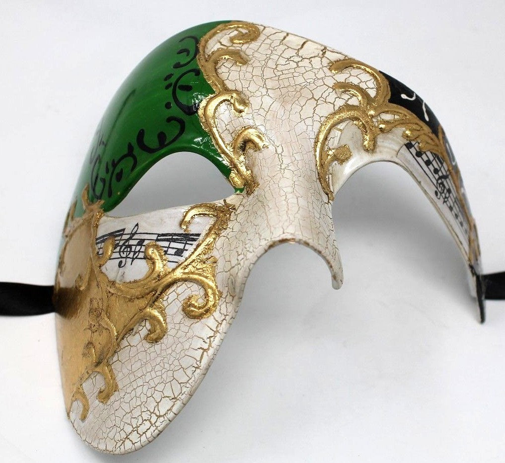 QUALITY GREEN & GOLD HALF FACE PHANTOM MUSICAL NOTES MASQUERADE MASK