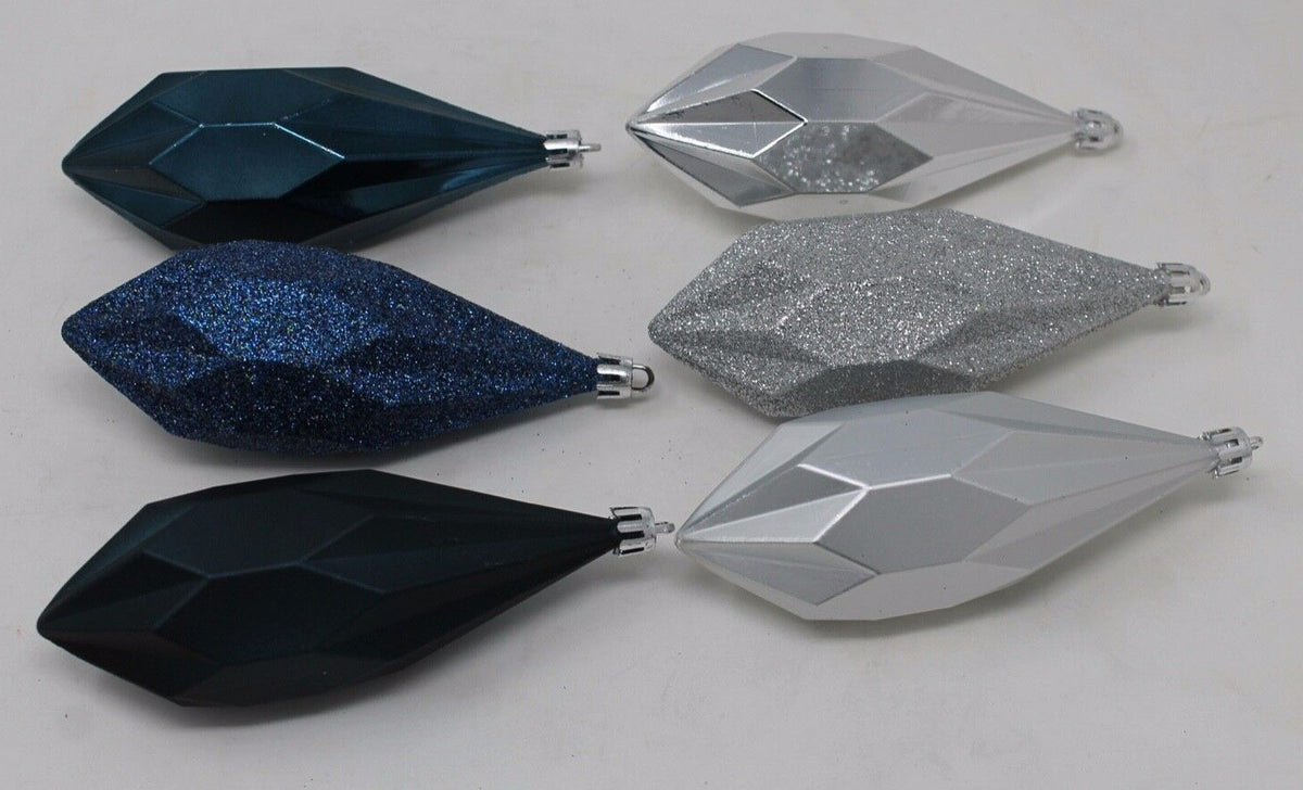 3 x Blue & 3 Silver Christmas Baubles Tree Hanging Decoration Ornament 14cm Tall