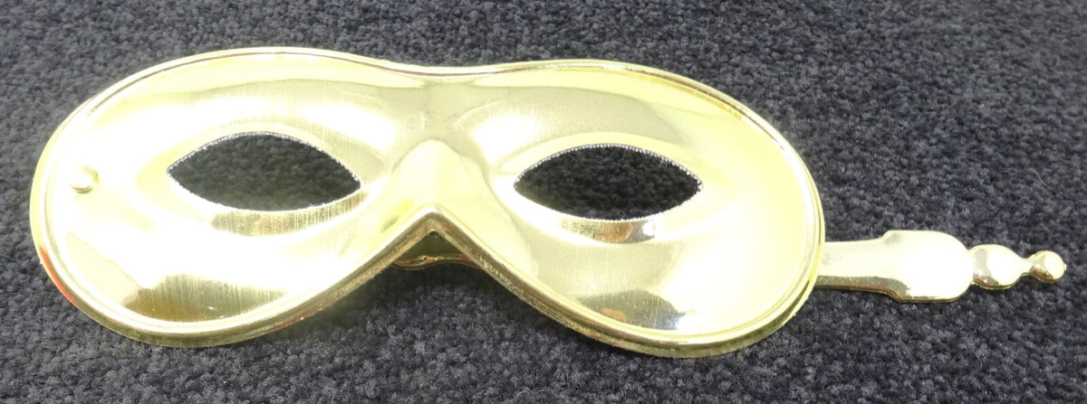 LADIES OR MENS GOLD VENETIAN MASQUERADE BALL MASK HAND HELD ON STICK POCKET SIZE