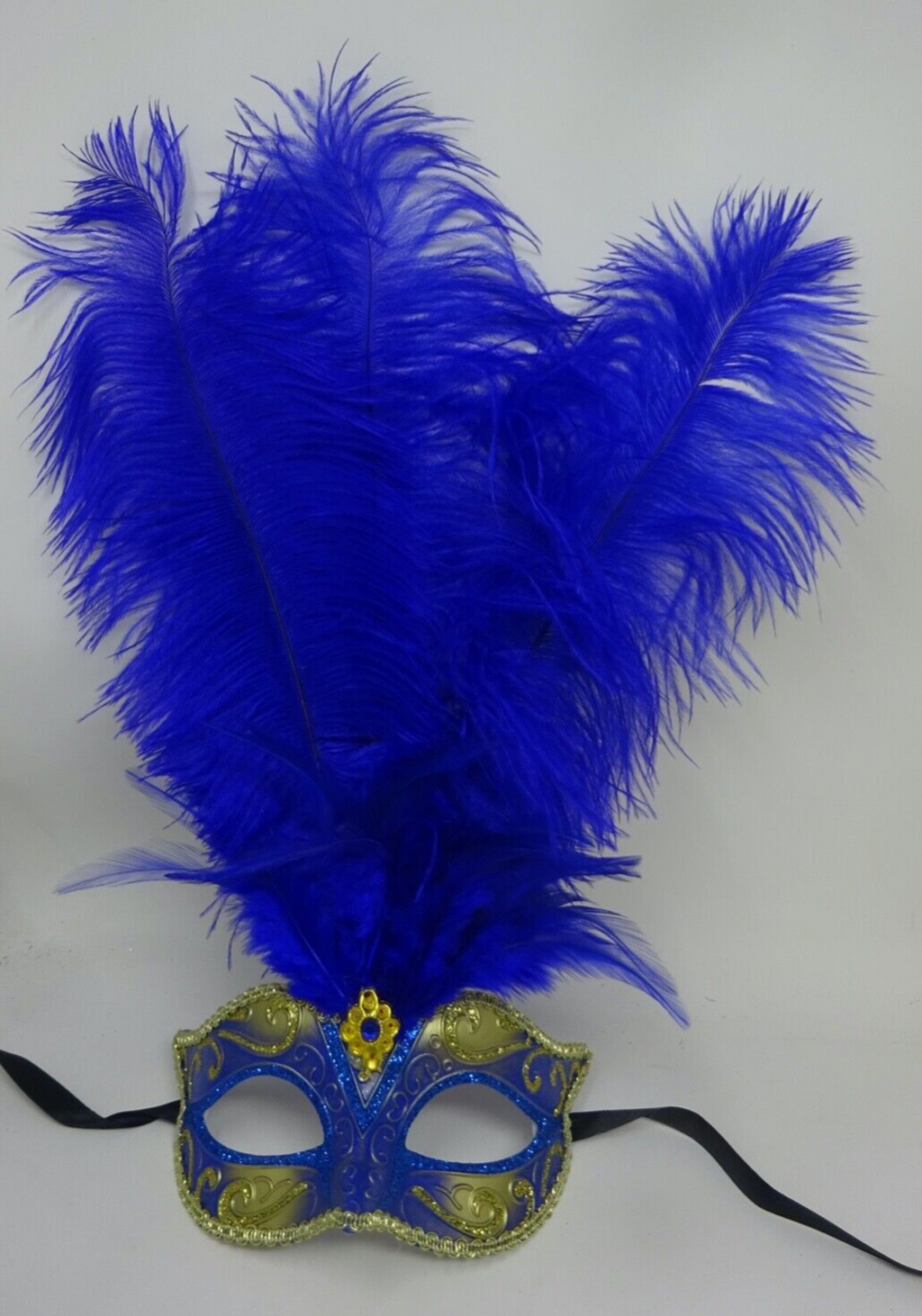 FEATHER MASK BLUE & GOLD VENETIAN MASQUERADE BALL CARNIVAL PARTY EYE  FACE MASK