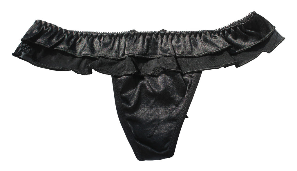 Black Satin & Sheer Fabric Ladies Lingerie Panties Briefs String Thong Knickers