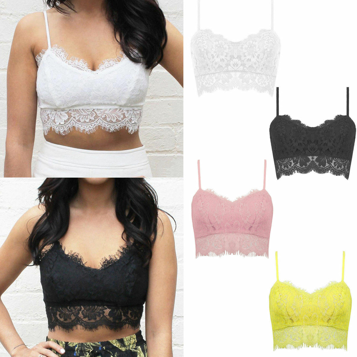 Choice 3 Colours Summer Beach Crop/Cropped Vest Top Eyelash Scalloped Lace 10-12