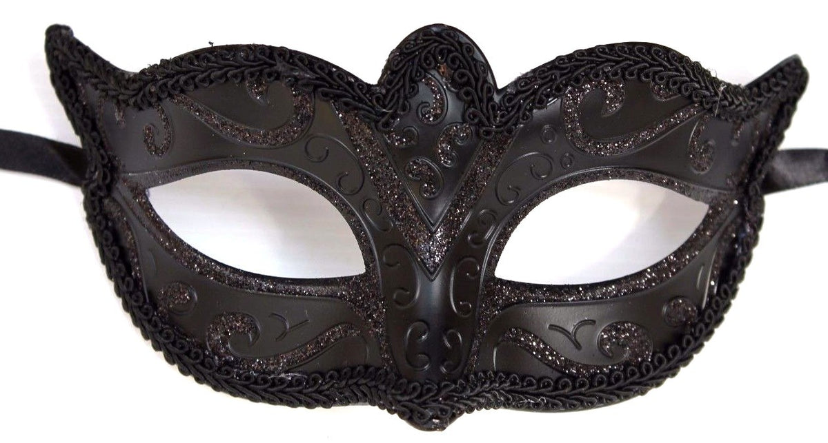 FEMALE MALE UNISEX MIDNIGHT BLACK STUNNING VENETIAN MASQUERADE PARTY EYE MASK