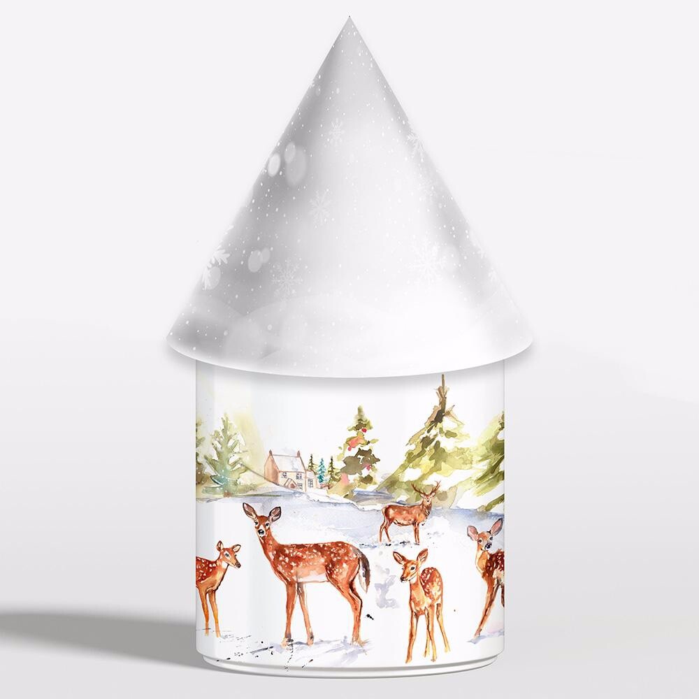 Christmas LED Light Up Deer Family Snow Scene Lantern Lamp Decoration 21cm High