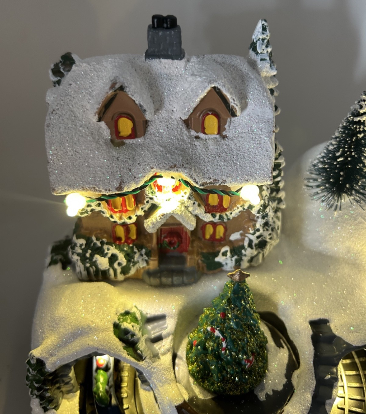 LED Light up Animated Christmas Village Carousel with Revolving Train 16cm Tall