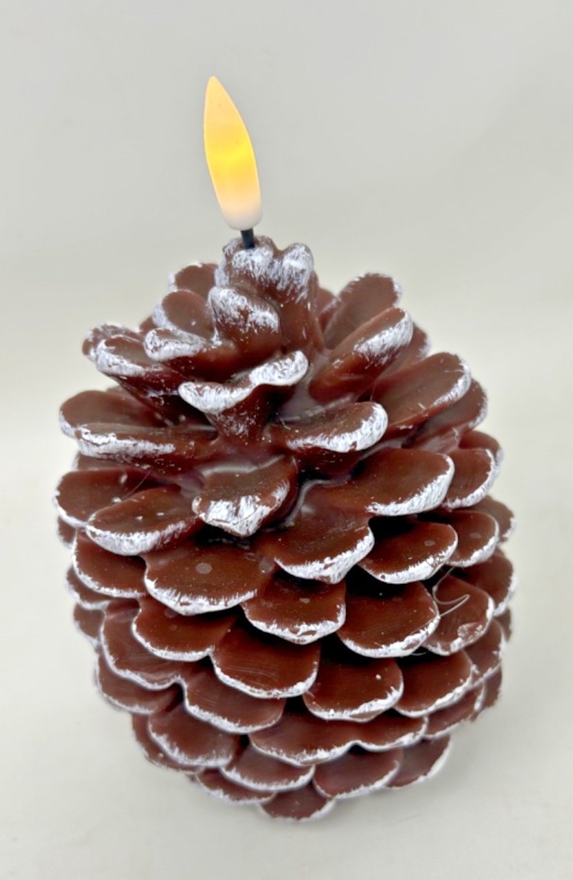 Christmas Warm White LED Artificial Pine Cone Candle  12.5cm Tall Battery Timer