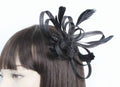 Black Coiled Stiffened Net & Long Feather Fascinator on a Clear Comb Funeral