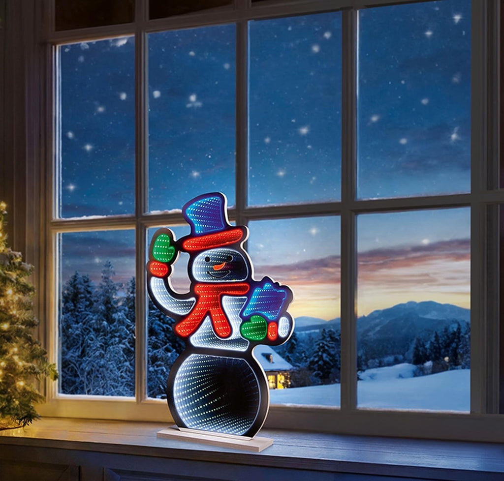 Christmas Snowman Waving Infinity LED Mirror Tunnel Light - 3D Decoration - 60cm