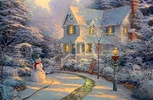 Large Festive Snowy Snowman & Lamp Scene LED Light Up Canvas/Picture 60x40cm