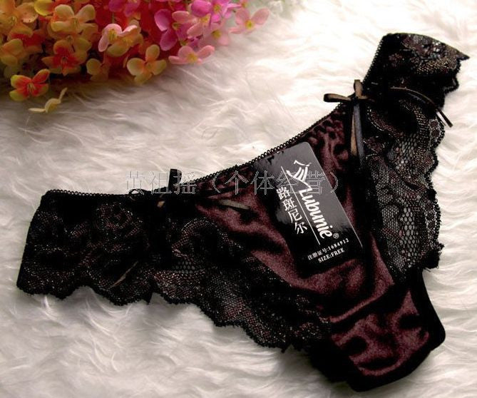 Black Purple or Brown Beautiful Ladies Panties Briefs Thong Satin & Lace 8-10