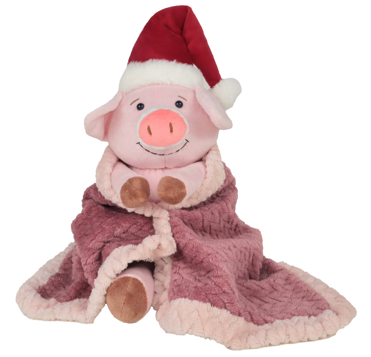 Christmas Festive Pig in Blanket Supersoft Cuddly Weighted Base & Santa Hat 30cm