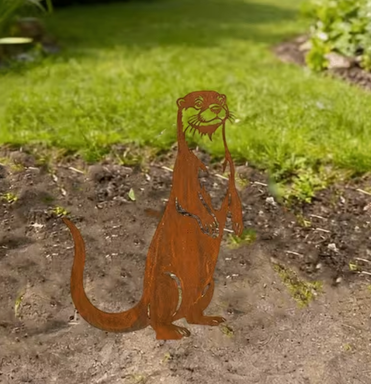 Core-Ten Rusty Otter Silhouette Garden Ornament Figurine 23cm Long 16cm Wide