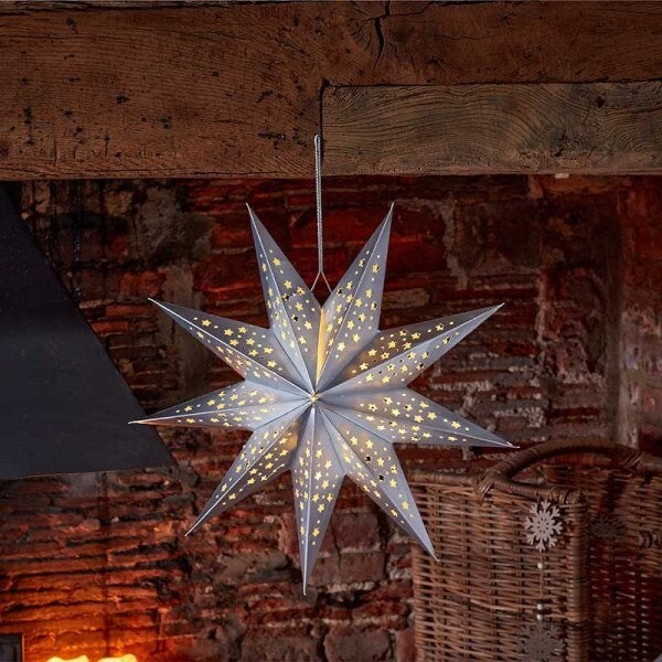 Christmas Festive 20 Cool White LED Light Up Origami Cardboard Silver Star 50cm