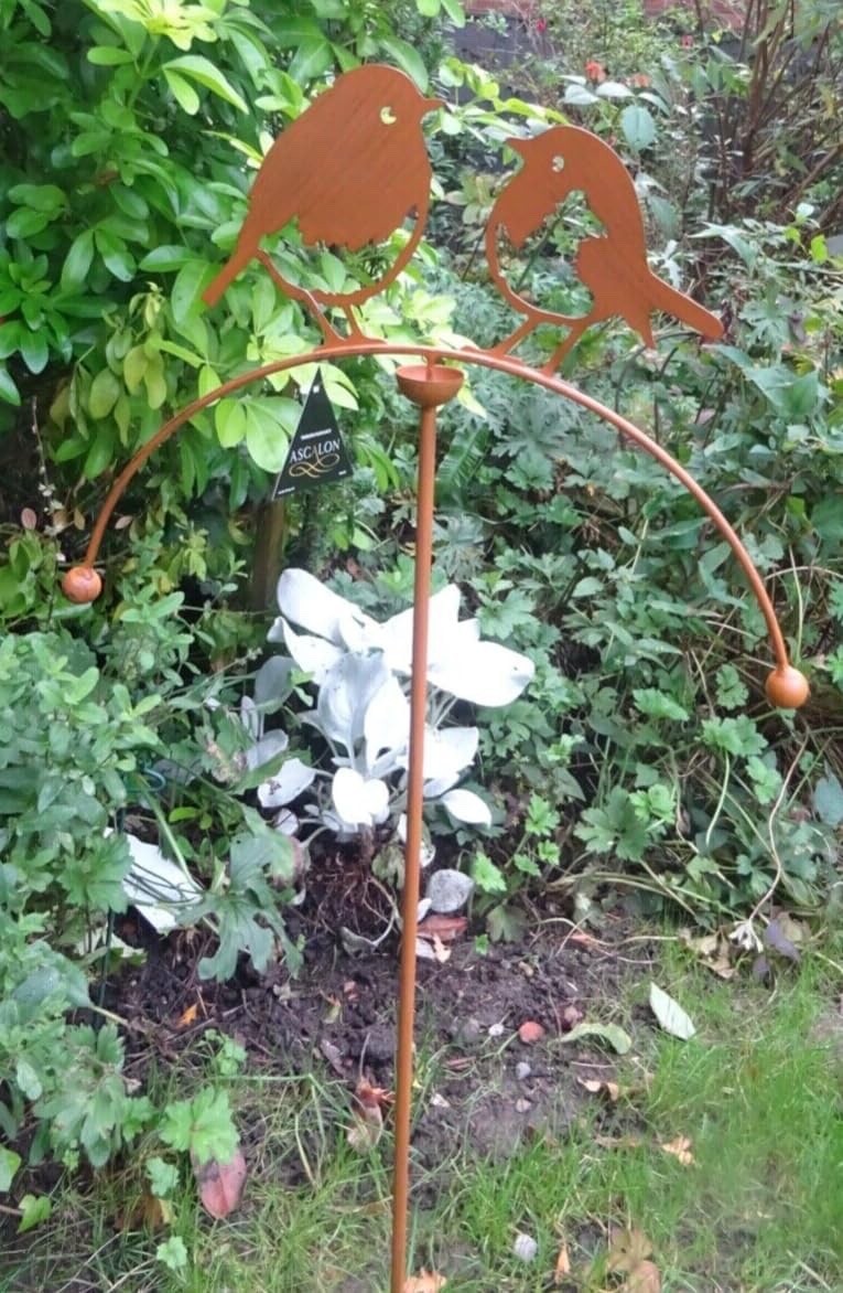 Core-Ten Rusty Metal Two Robins Balancer Long Stake Garden Ornament 1 metre High