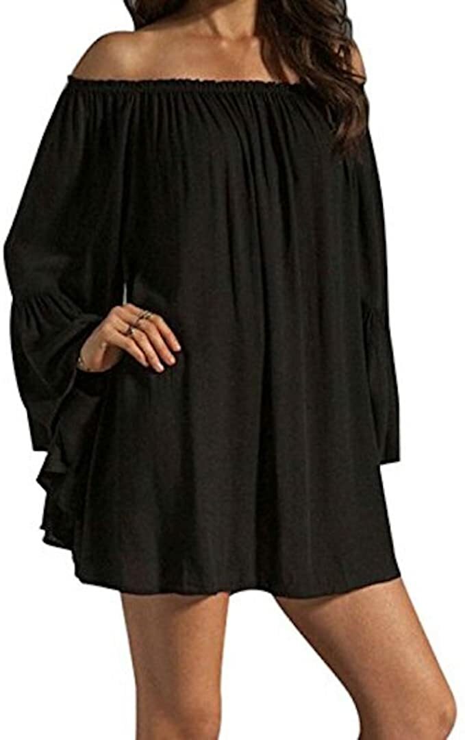 Black Lace Loose Fitting Beach Bikini Cover Up Top Blouse Dress Free Size 8-14