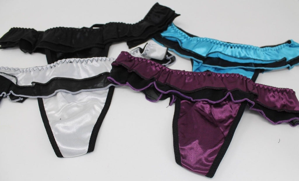 Choice 2 Colours Beautiful Ladies Panties Briefs Thong Satin & Sheer Fabric 8-12