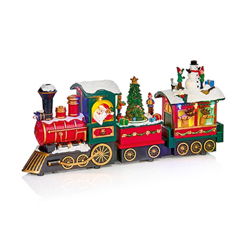 Multicoloured LED Light Up Santa Train Locomotive Decoration Revolving Tree 38cm