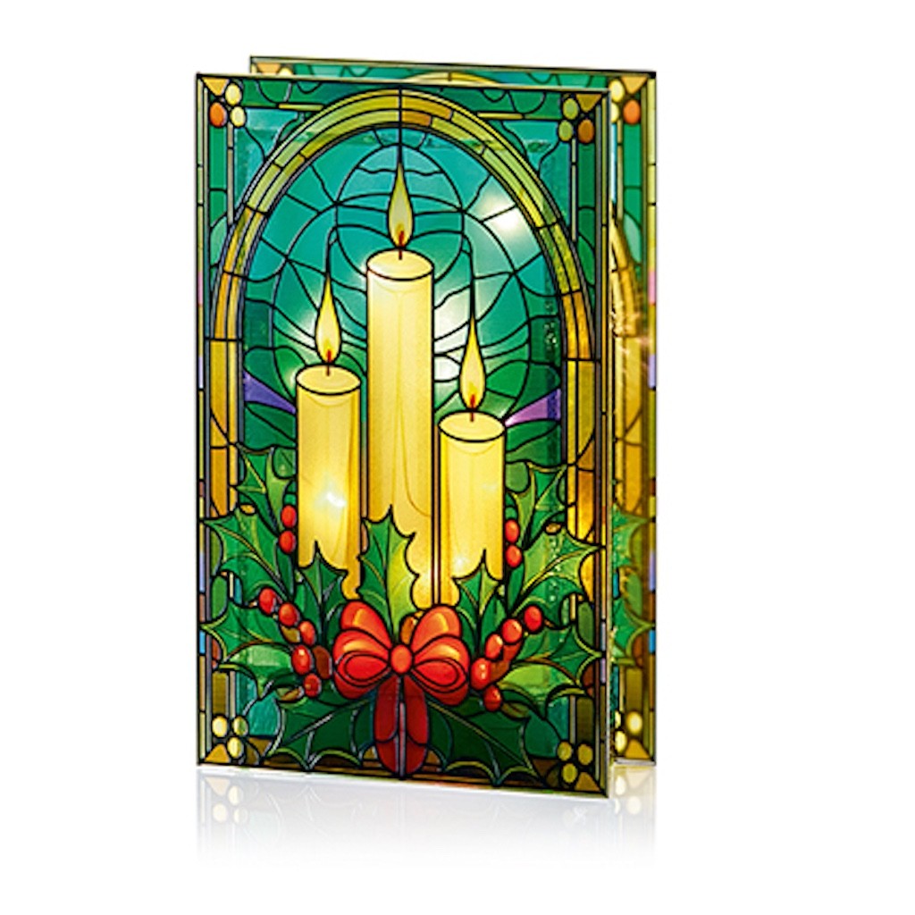 Stained Glass Warm White LED Lights Christmas CandlesDecoration 21cm Double Side