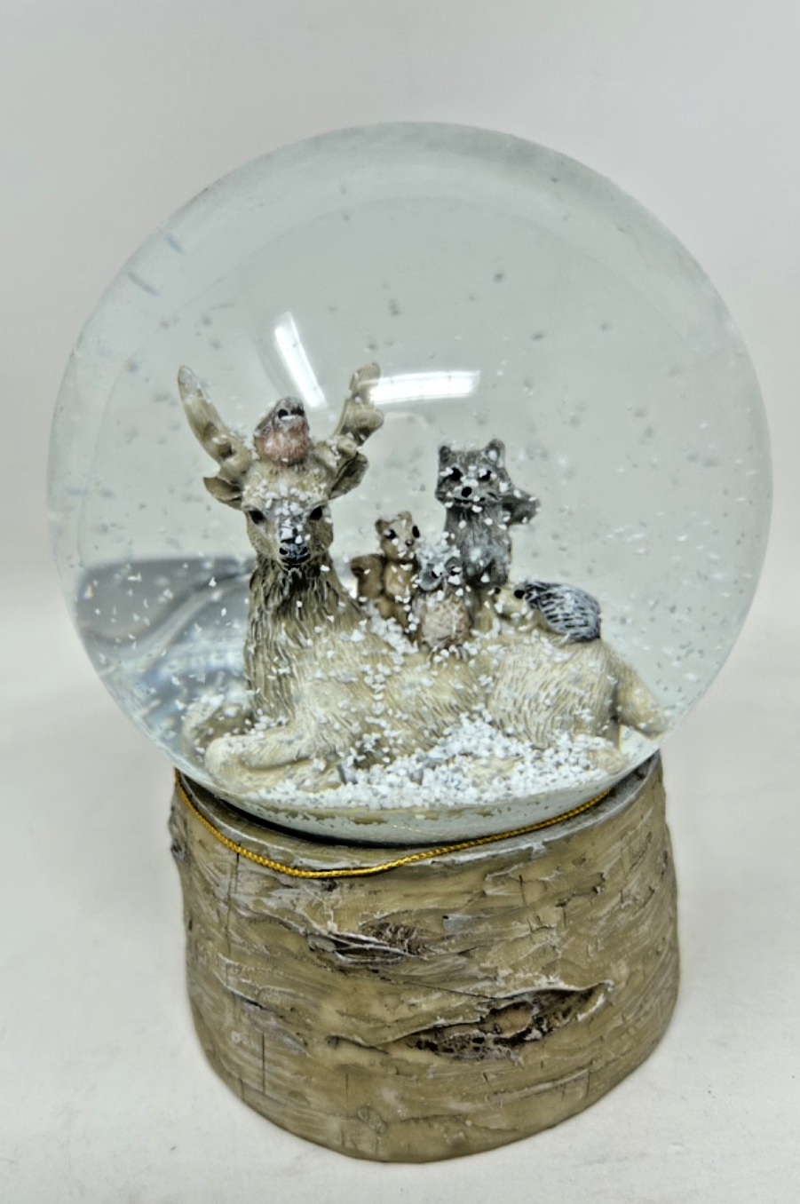 Festive Stag Woodland Animals Snow Globe Bark Effect Base 13cm Forest Friends