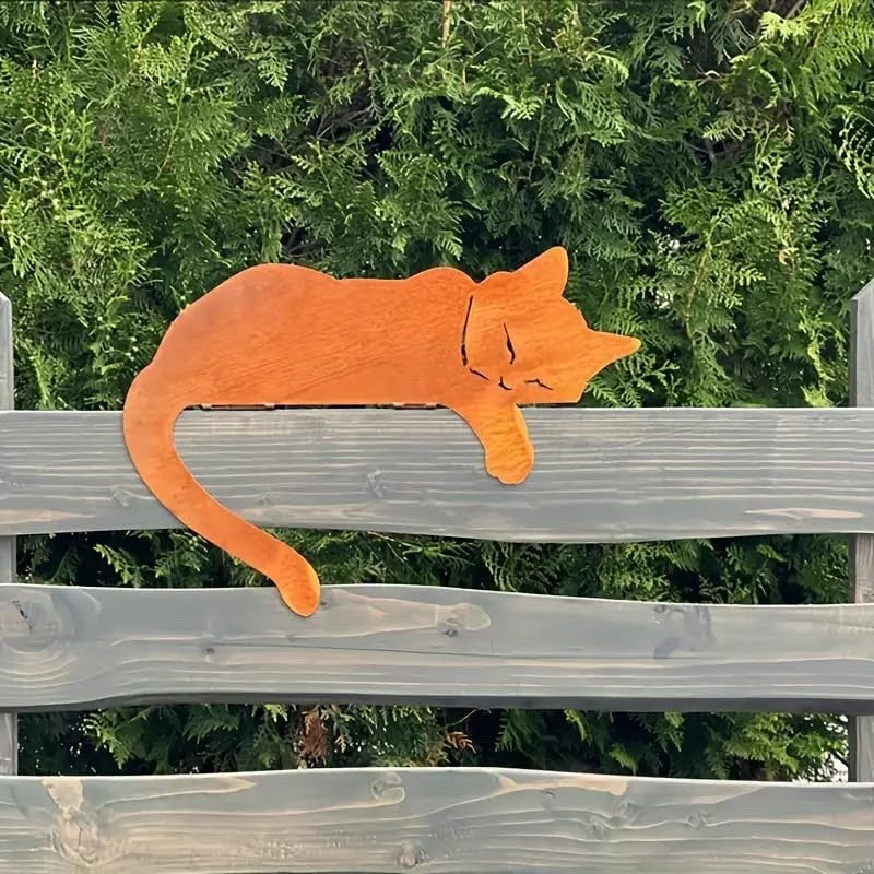 Core-Ten Rusty Patina Sleeping Cat Garden Ornament Figurine Approx 21cm High 30c