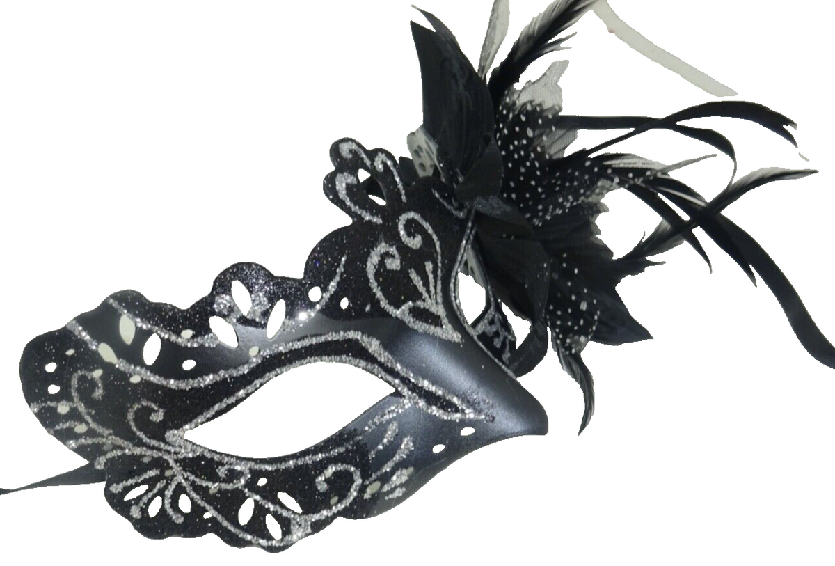 SILVER & BLACK RIALTO VENETIAN MASQUERADE PARTY CARNIVAL EYE PROM BALL FACE MASK