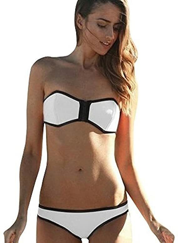 Choice 9 Colours Zip Front with Black Trim Two Piece Bandeau Bikini Size 10-12
