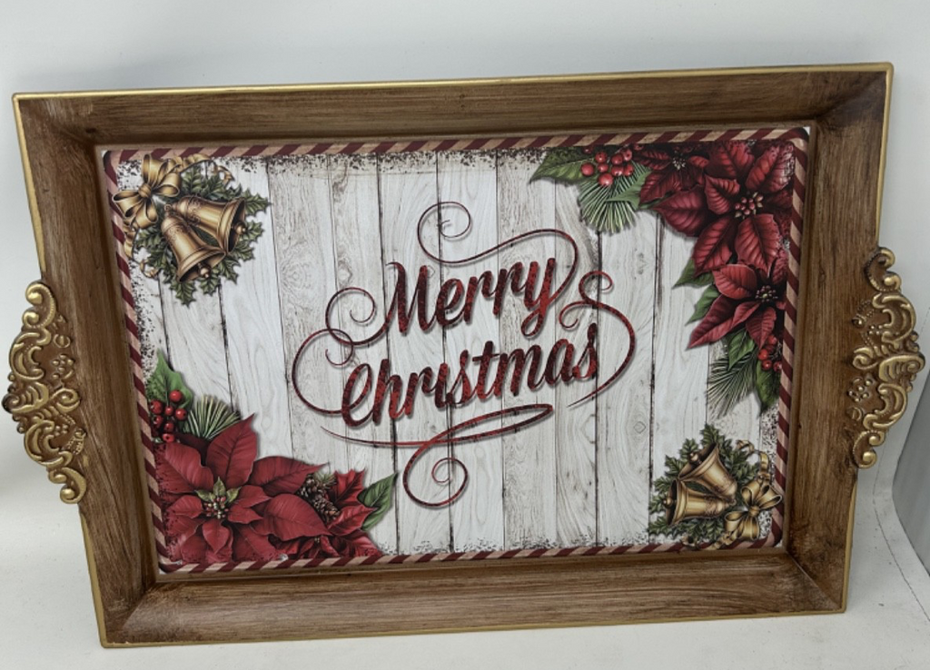 Merry Christmas Serving Tray Plastic Tea Drinks Lap Snack Tray 40cm x 26cm