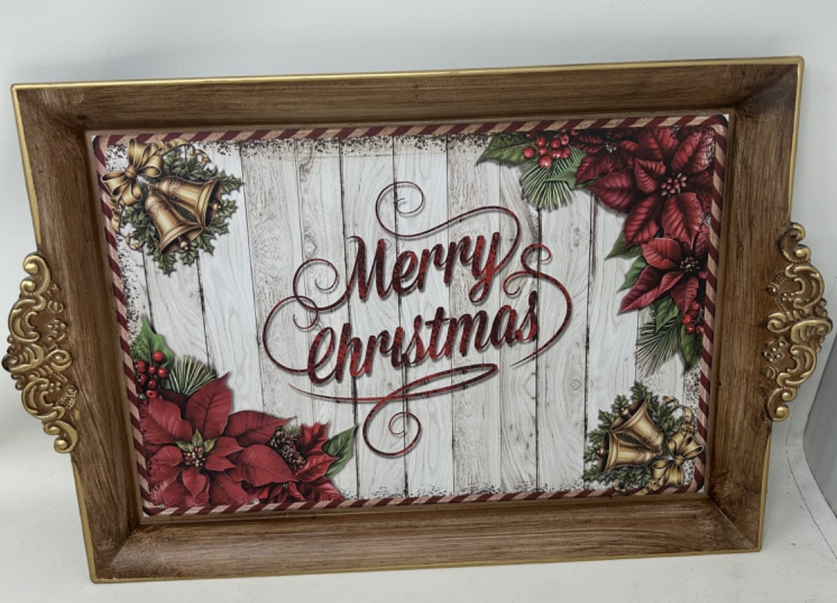 Merry Christmas Serving Tray Plastic Tea Drinks Lap Snack Tray 40cm x 26cm