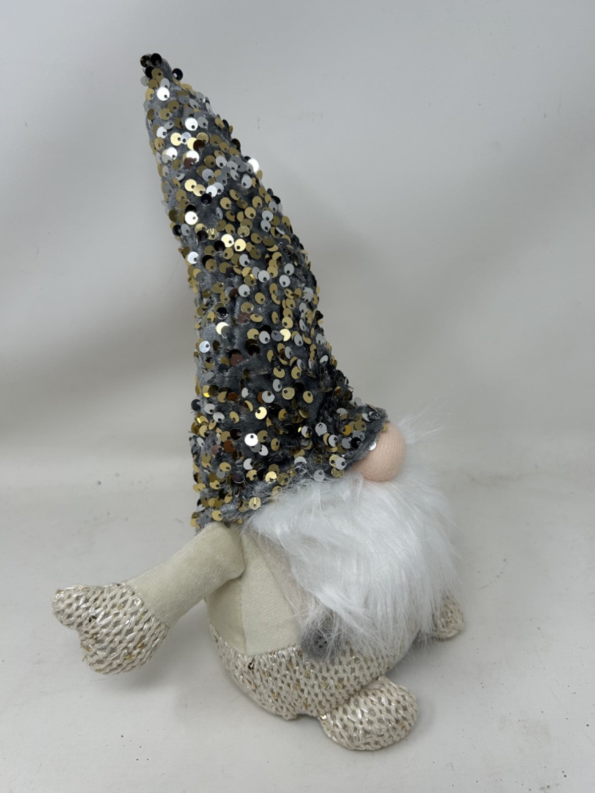 Christmas Freestanding Cream GlamJonk Gonk Nordic Gnome Sequin Long Hat 30cm