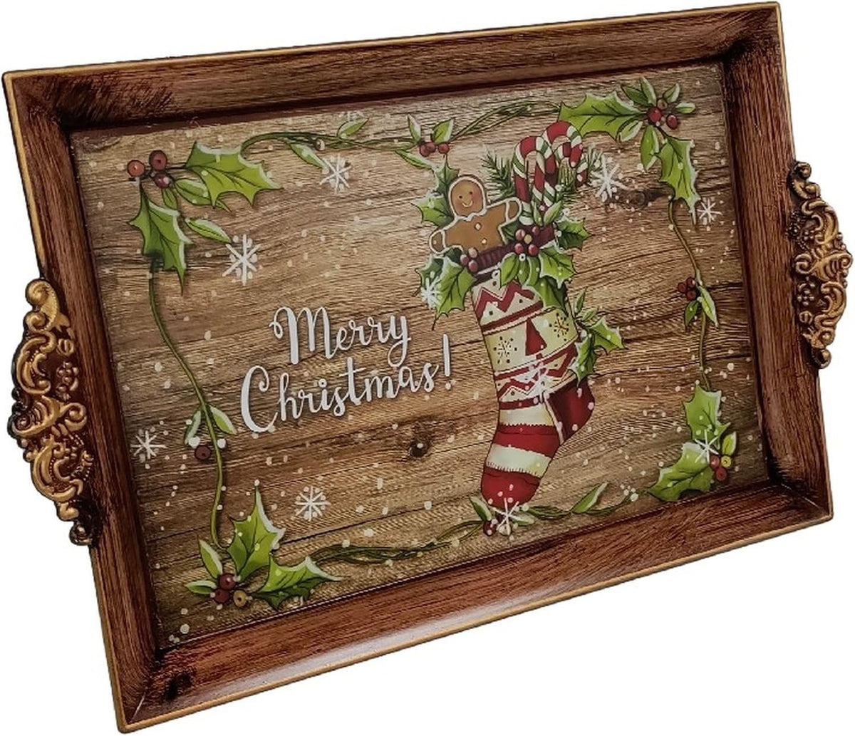 Merry Christmas Serving Tray Plastic Tea Drinks Lap Snack Tray 40cm x 26cm