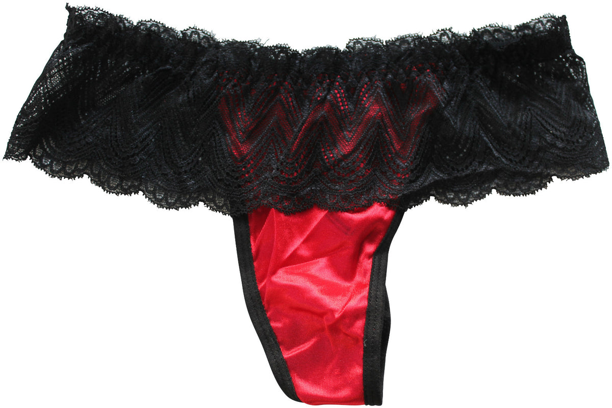 Choice of 4 Colours Beautiful Ladies Panties Briefs Thong Satin & Deep Lace 8-10