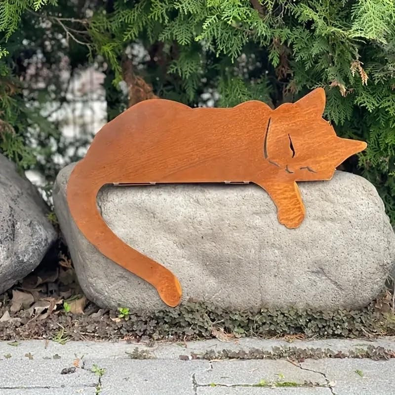 Core-Ten Rusty Patina Sleeping Cat Garden Ornament Figurine Approx 21cm High 30c