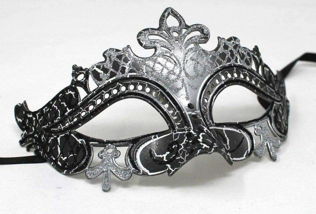 LADIES SILVER & BLACK RIALTO VENETIAN CARNIVAL MASQUERADE PARTY EYE BALL MASK