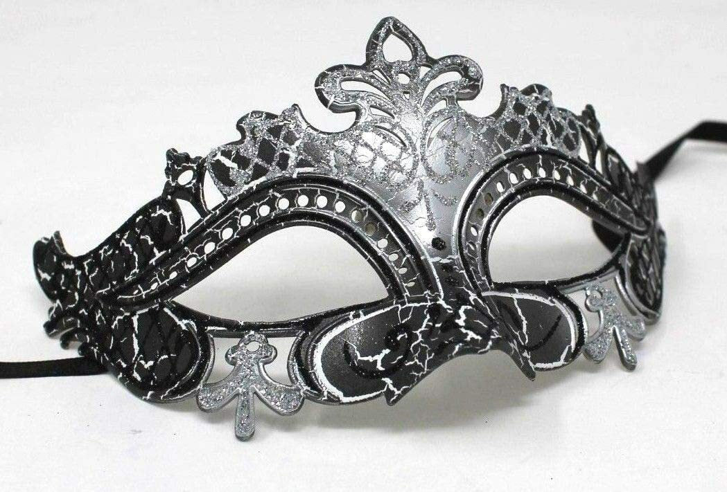LADIES SILVER & BLACK RIALTO VENETIAN CARNIVAL MASQUERADE PARTY EYE BALL MASK