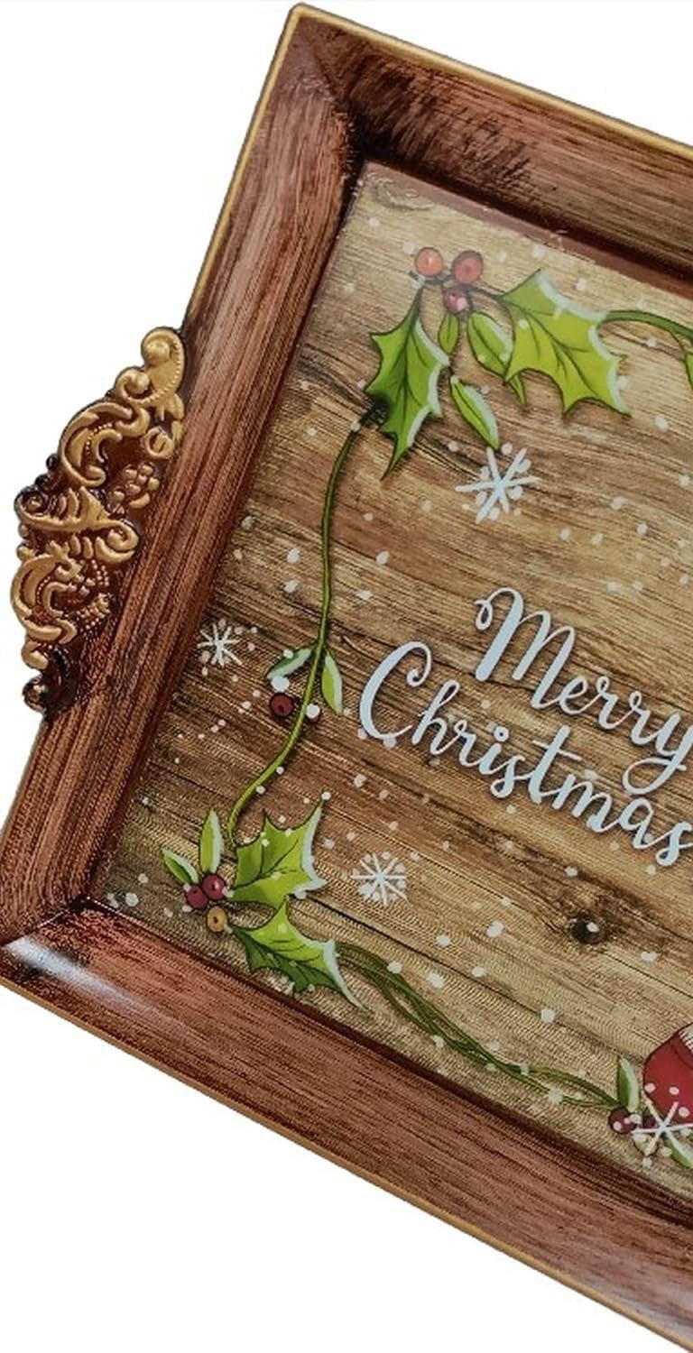 Merry Christmas Serving Tray Plastic Tea Drinks Lap Snack Tray 40cm x 26cm