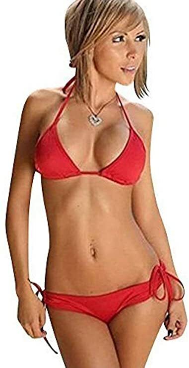 Ladies Red Lined Swimsuit Adjustable Ties Bikini Tankini Size 8 - 14 One Size