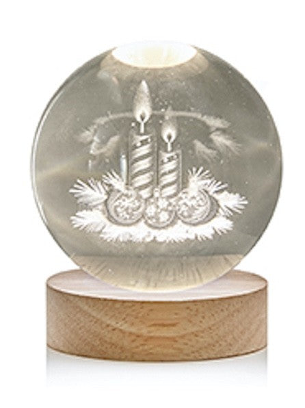 3D Etched Globe Christmas Candles & Baubles or Santa Snowman Warm White LED 10cm