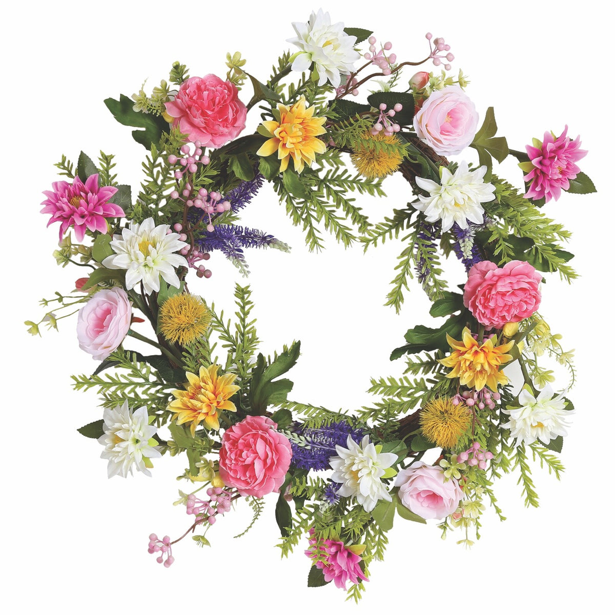 Realistic Artificial Floral Arrangement 50cm Dia Multicoloured Flowers Wreath