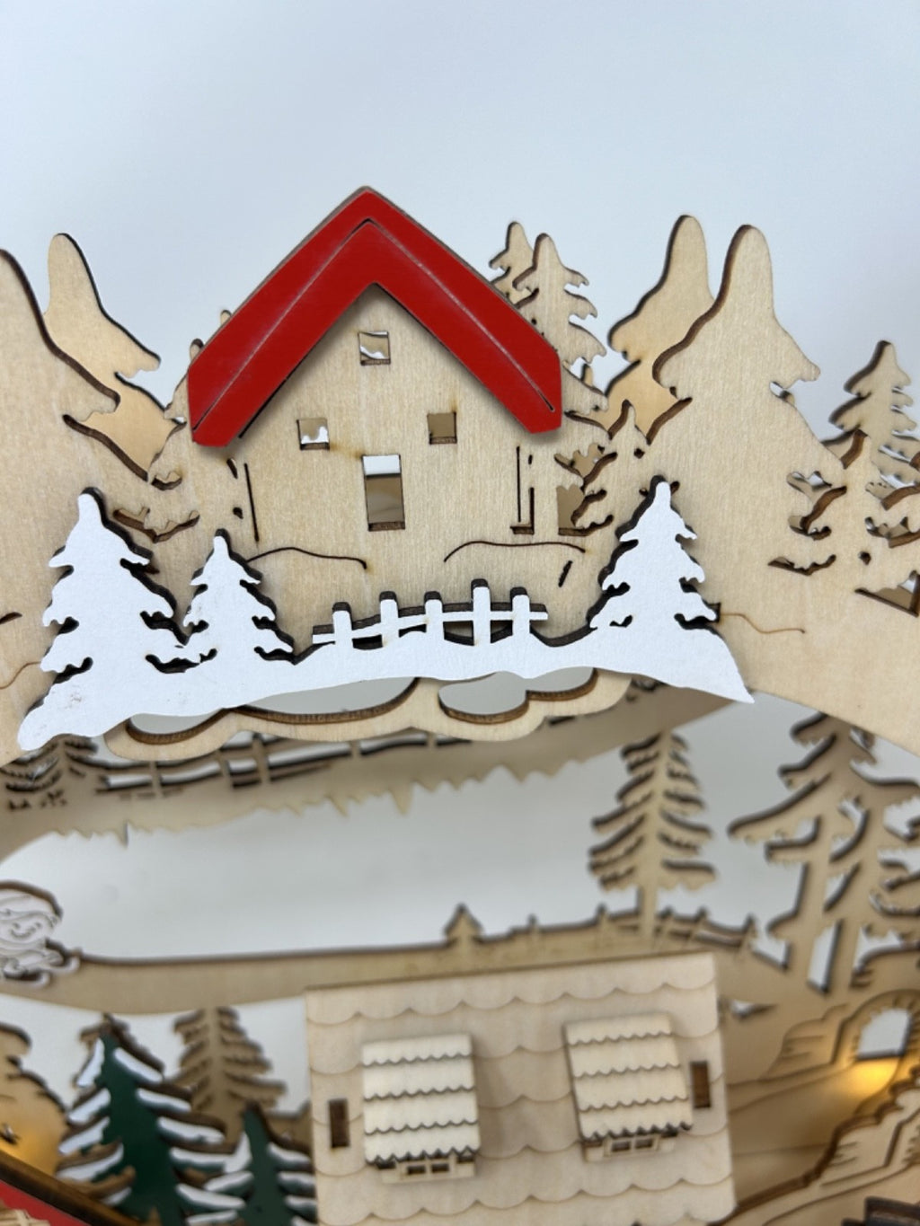 Wooden Alpine Christmas Village  LED Light Up Decoration 41cm Cut-out Design