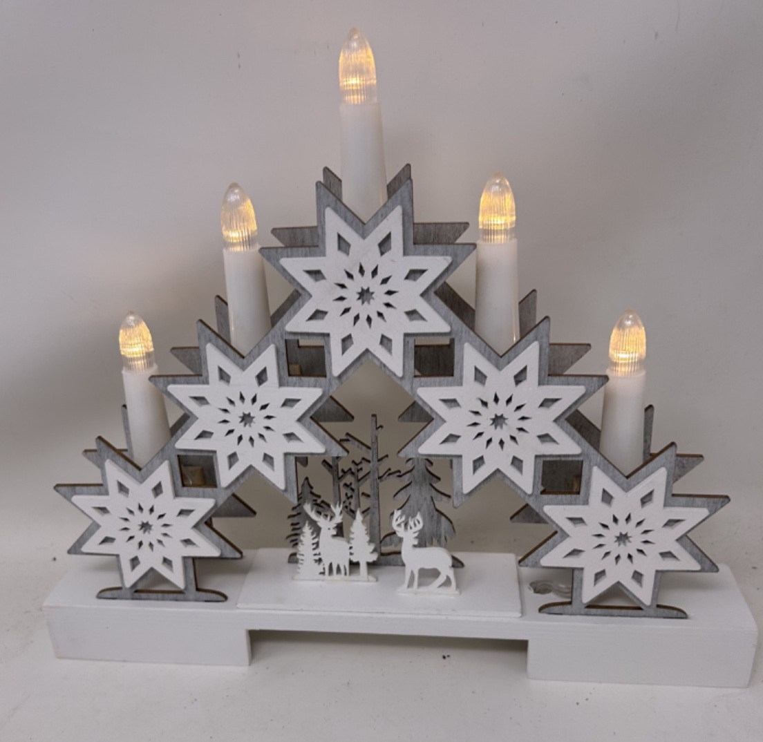 Christmas Festive LED Candle Bridge 30cm Long Reindeer Winter Snow Forest Scene
