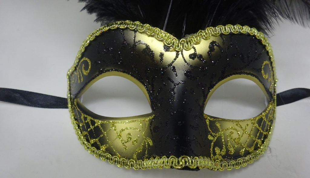 Black & Gold Long Feather Venetian Masquerade Carnival Party Ball Prom Eye Mask