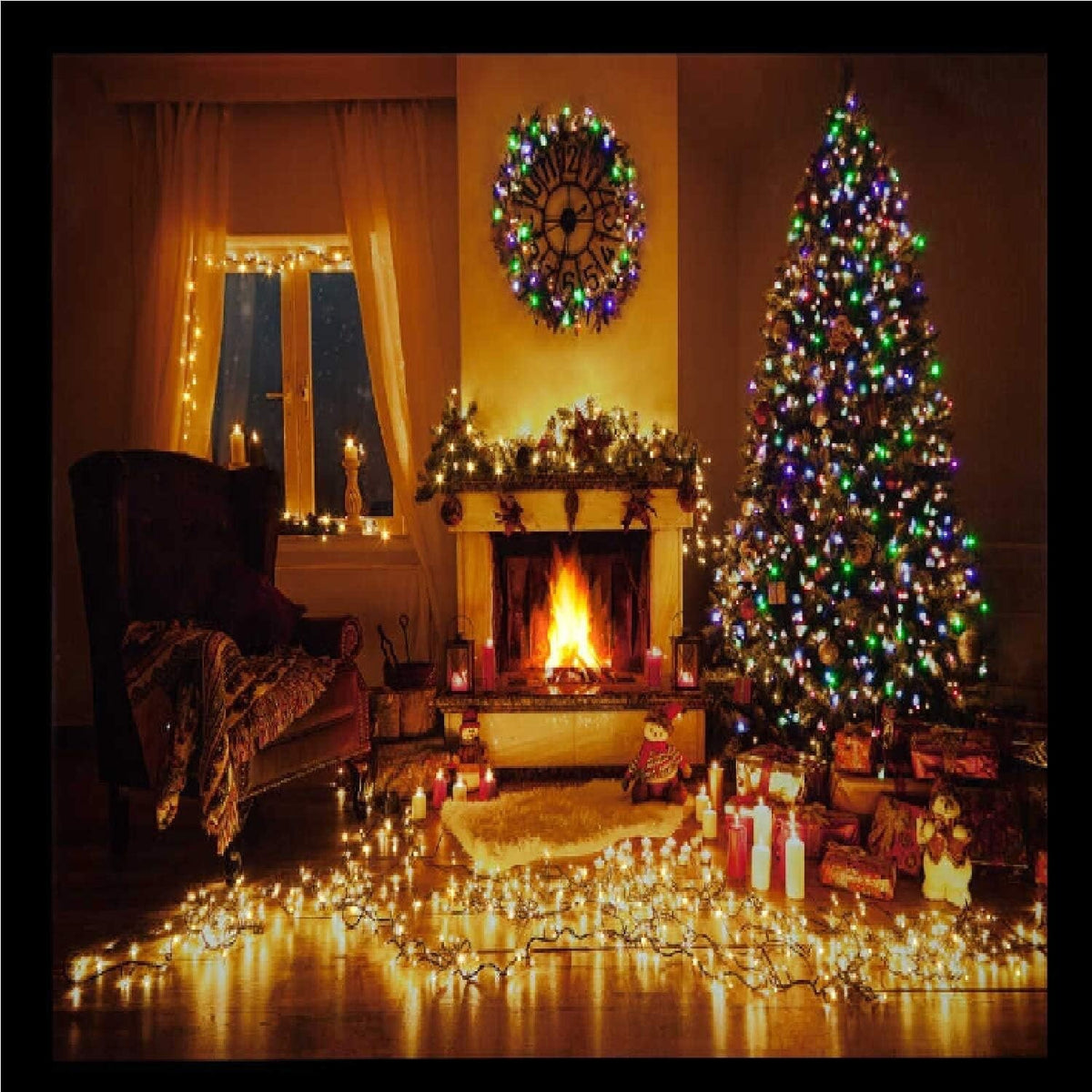 Fibre Optic Light up LED Canvas/Picture Christmas Tree Fireplace Wreath 40x60cm
