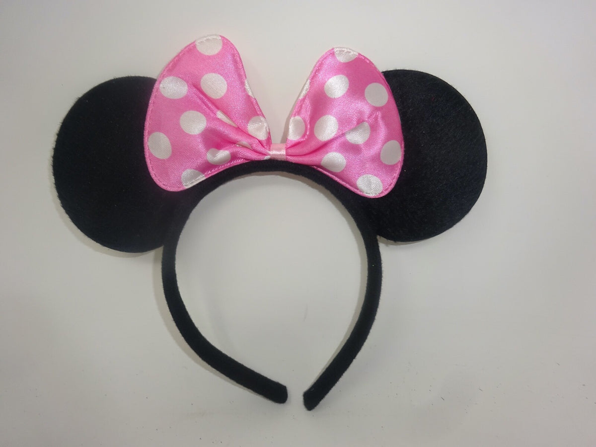 Choice of Velour Minnie Mouse Ears on a Headband Spotted Pink Red & White