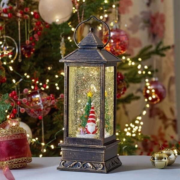 Christmas Metal LED Water Spinner Glitter Snow Globe Lantern Santa Gonk 29cm