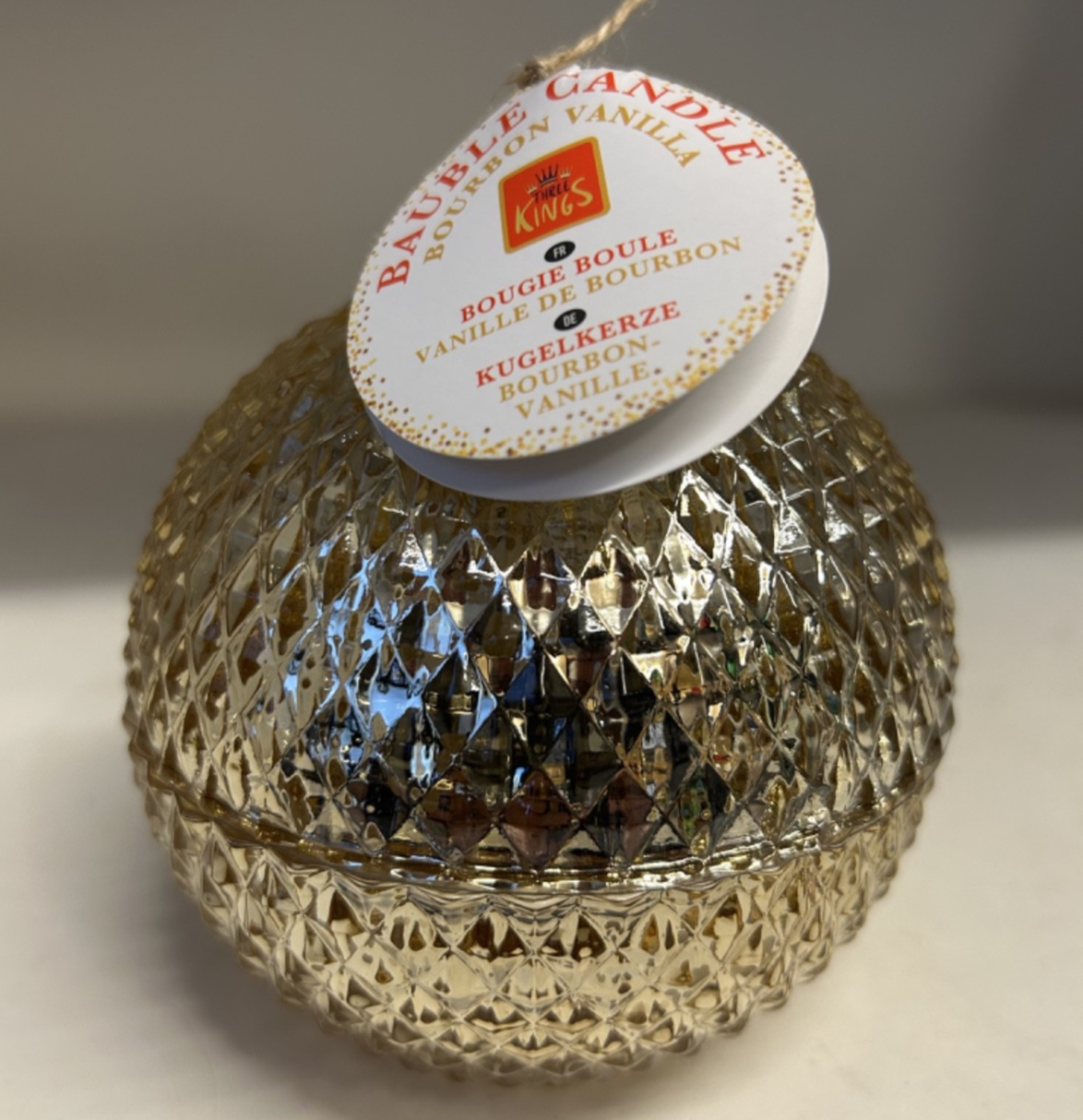 Christmas Bauble Design Vanilla Bourbon Candle  13cm Tall 15 Hour Burn Time