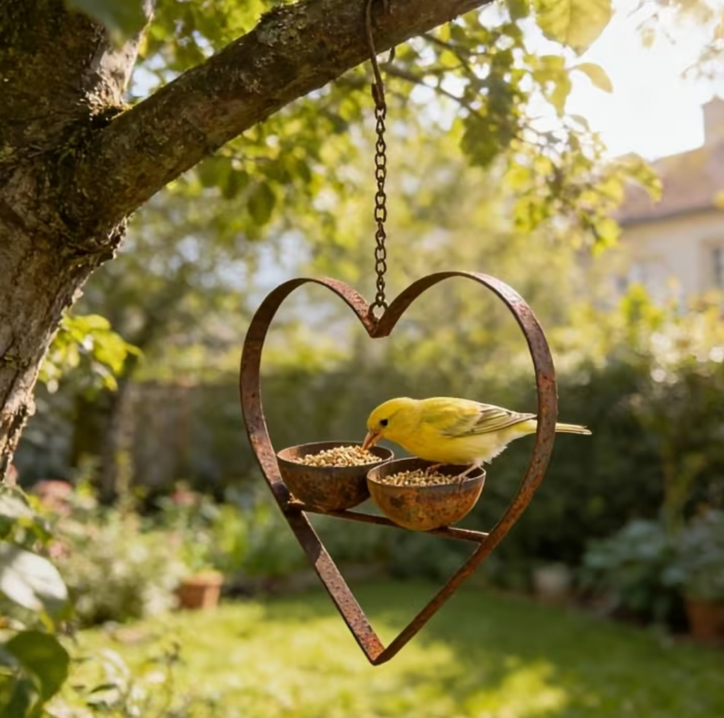 Rusty Metal Heart Bird Feeder, 42cm